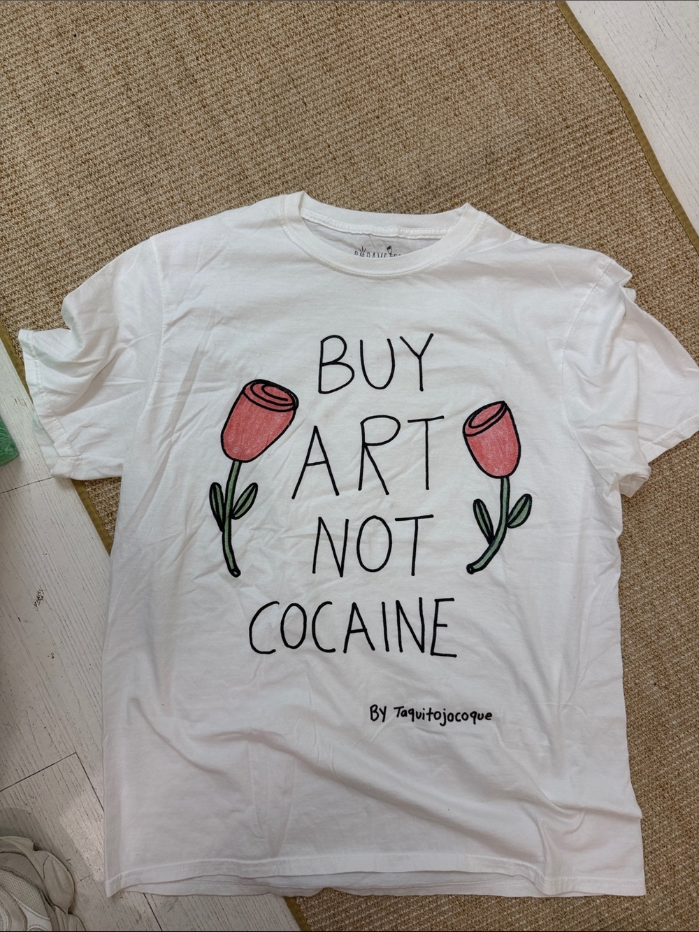 Buy Art Not Cocaine Graphic Tee - White with Pink Flowers